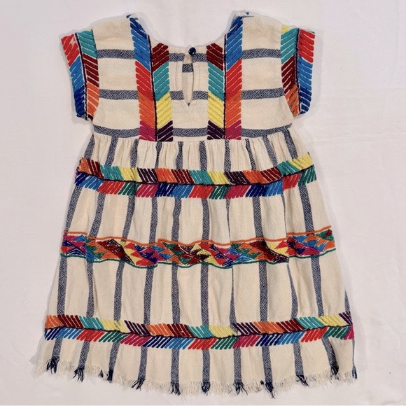 Pink Chicken Suri Dress Girls 4 4T Multicolor Embroidery Striped Cotton Canvas - Picture 3 of 8